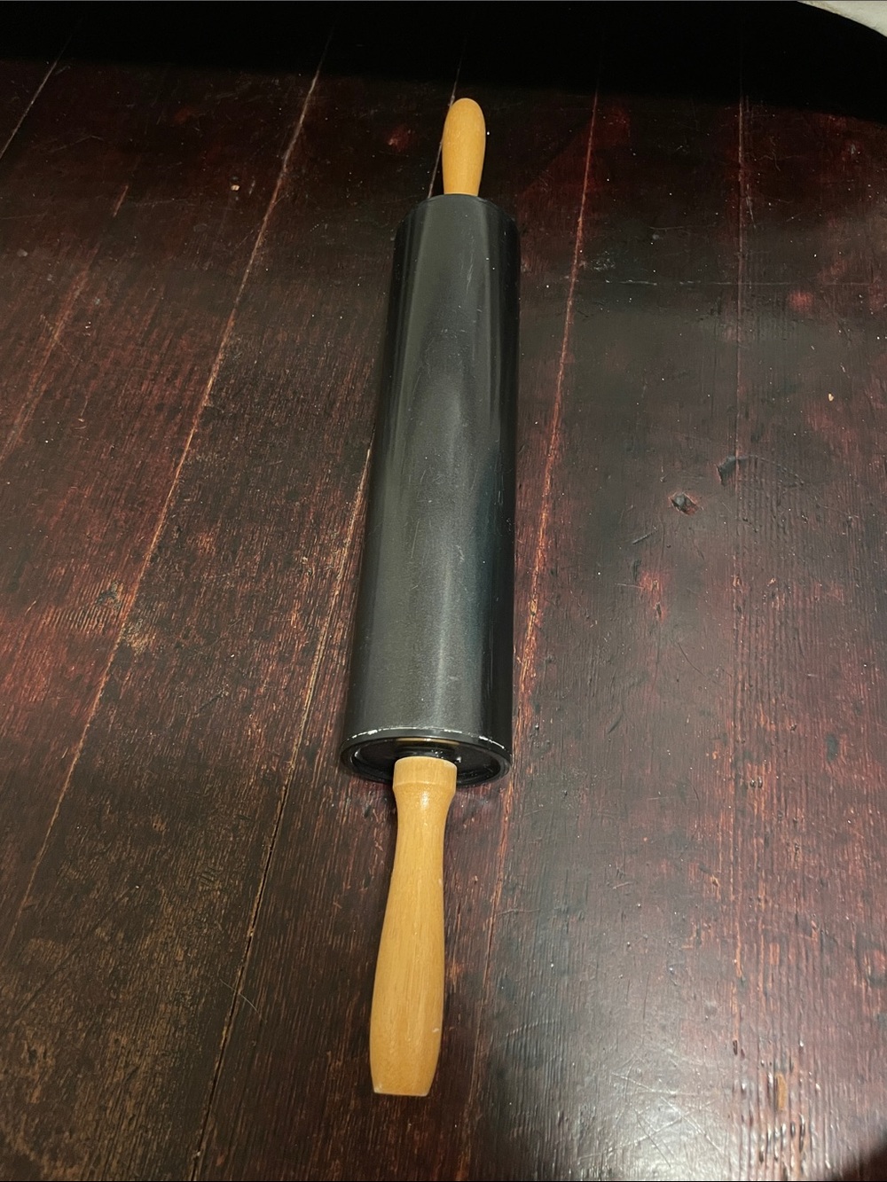 Classic Black Rolling Pin with Natural Wood Handles